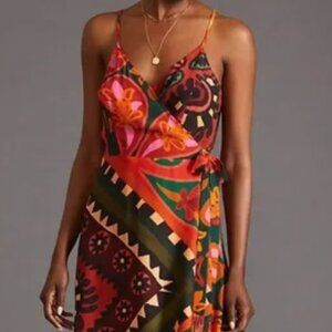 Farm Rio for Anthropologie Hanky Tribal Print Wrap Midi Dress